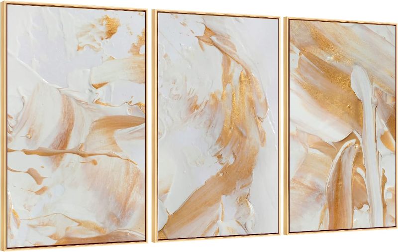 Photo 1 of 3Pcs Gold Canvas Wall Decor, Large Size Abstract Geometric Gold Framed Wall Art Decor, Luxury Gold Glitter Foil Marble Print, Minimalist Wall Painting for Living Room Bedroom Home Decor 16x24 inch
