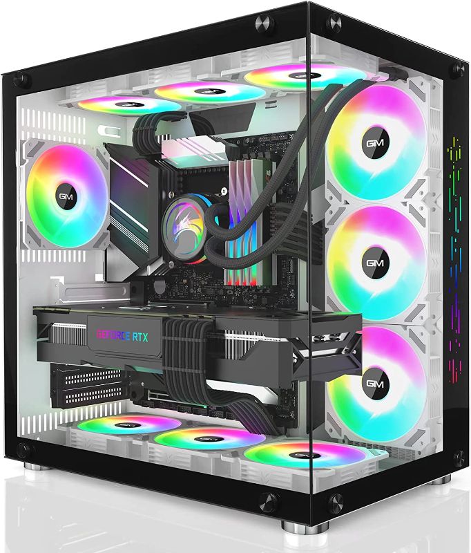 Photo 1 of GIM ATX Mid-Tower PC Case White 10 Pre-Installed 120mm RGB Fans Gaming PC Case 2 Tempered Glass Panels Gaming Style Windows Computer & Desktop Case USB 3.0 I/O Port, Water-Cooling Ready White-with Fans