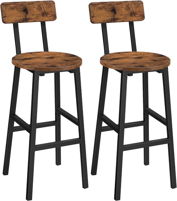 Photo 1 of  Bar Stools, Set of 2 Round Bar Chairs,  Bar Stools with Back, Breakfast Bar Chairs with Footrest, Counter Bar Stools, for Dining Room, Kitchen, Bar, Rustic