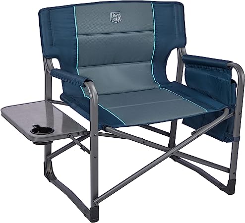Photo 1 of TIMBER RIDGE XXL Upgraded Oversized Directors Chairs with Foldable Side Table, Detachable Side Pocket, Heavy Duty Folding Camping Chair up to 600 Lbs Weight Capacity (Brown) Ideal Gift Blue