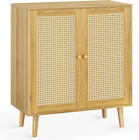 Photo 1 of Huuger Buffet Cabinet with Storage, Storage Cabinet with PE Rattan Decor Doors, Accent Cabinet with Solid Wood Feet, Sideboard Cabinet for Hallway, Entry, Living Room, Natural 