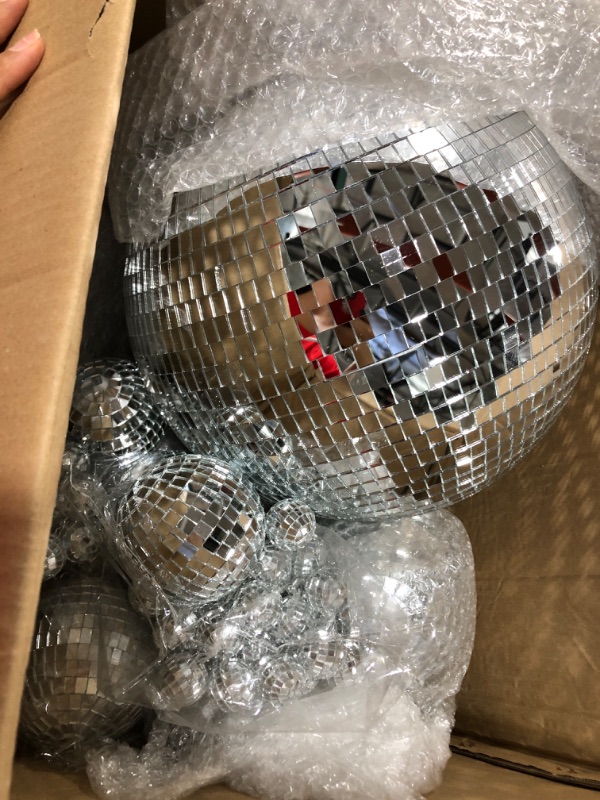 Photo 2 of 65 Pcs Mirror Disco Balls Ornaments Different Sizes Bulk Reflective Mini Disco Ball Decorations 70s Disco Themed Party Decoration for Christmas Wedding Party Ornaments (12/6/ 4/3.2/2/ 1.2 in) 12/ 6/ 4/ 3.2/ 2/ 1.2 In