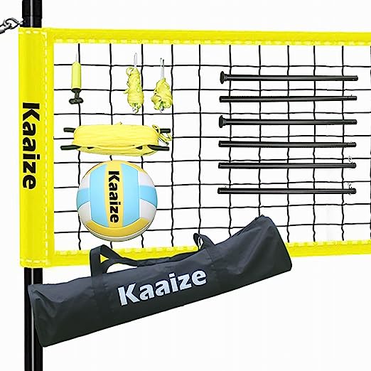 Photo 1 of Kaaize Outdoor Volleyball net Portable Volleyball Set with Net Adjustable Height Poles for Backyard, Beach, Lawn-Quick & Easy Setup with Soft Volleyball Ball,Pump,Boundary Line and Carry Bag
