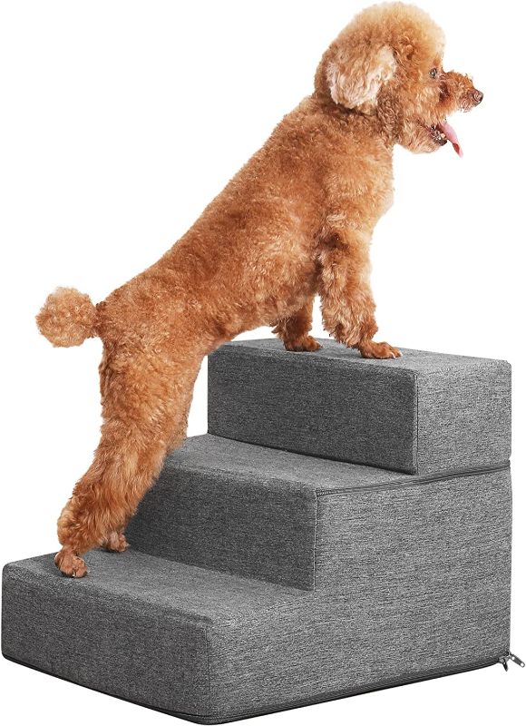 Photo 1 of  Stairs, Dog Stairs 3 Steps, High Density Foam Dog Steps for Couch, Non-Slip Foldable Pet Stairs with Cardboard, Removable Washable Cover, Ideal for Older Injured Small Dog Cat, Grey