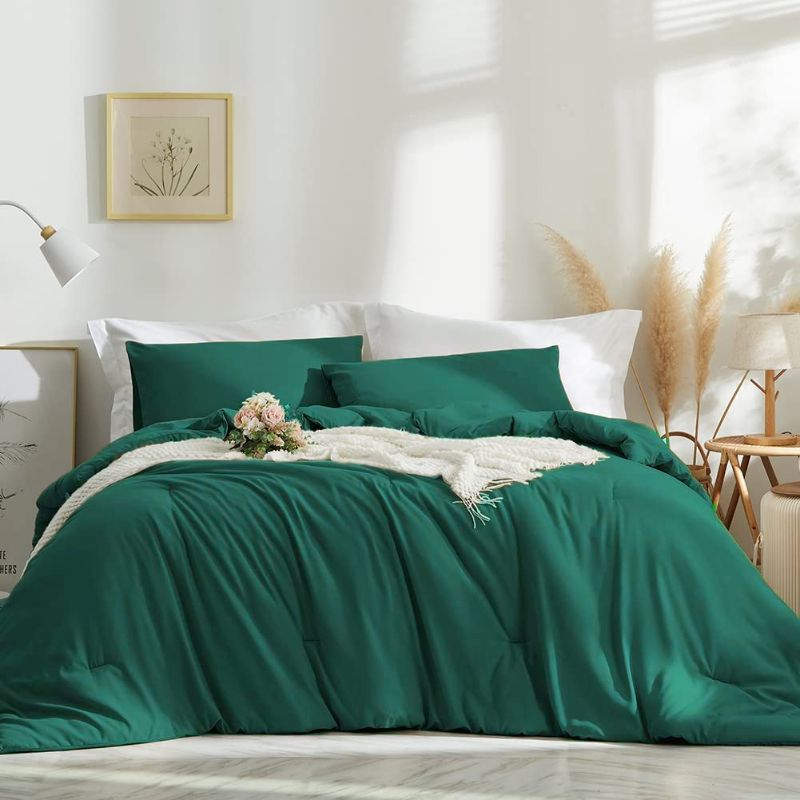 Photo 1 of (view picture for better color understanding not emerald green ) Wellboo Comforters California King Solid Bedding Comforter Sets Cal King Cotton Women Men Modern Plain Hunter Quilts Adults Teens Dorm Pure Bed Cal King-104"*96"
