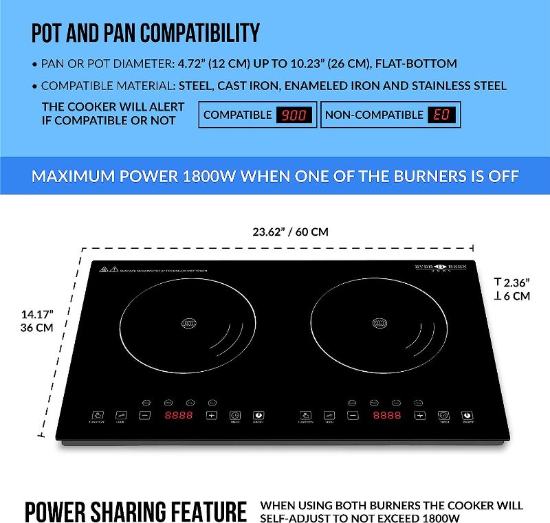 Photo 1 of Evergreen Home 1800W Double Digital Induction Cooktop | Portable Countertop Burner-Easy To Clean (black)