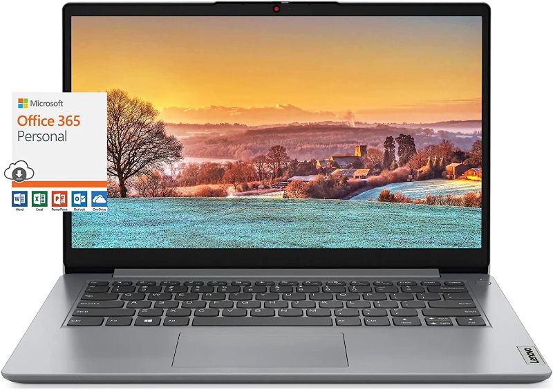 Photo 1 of Lenovo IdeaPad 1i Laptop 14" HD Display, Intel Pentium Silver N5030 Processor(4-Core, up to 3.1 GHz), 4GB RAM, 128GB NVMe SSD + 128GB eMMC, 10Hr Battery Life, Win 11 S w/1 Year Microsoft 365
