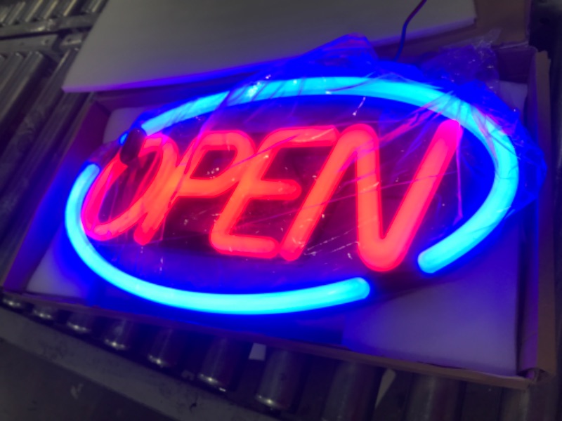 Photo 2 of LED Business Neon Open Sign - Bright Display Store Sign,24 x 12 inch Larger Size Inksilvereye (Red/Blue)