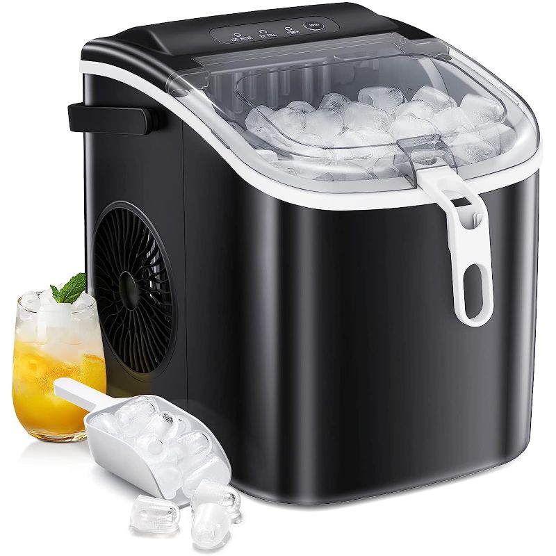 Photo 1 of AGLUCKY Ice Makers Countertop,Protable Ice Maker Machine with Handle,Self-Cleaning Ice Maker, 26Lbs/24H, 9 Ice Cubes Ready in 8 Mins, with ice Scoop and Basket,for Home/Office/Kitchen (Black)
