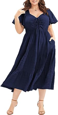 Photo 1 of Eytino Womens Plus Size Dress Summer Short Sleeve Sweetheart Neck Ruffle Tiered Maxi Long Dresses(1X-