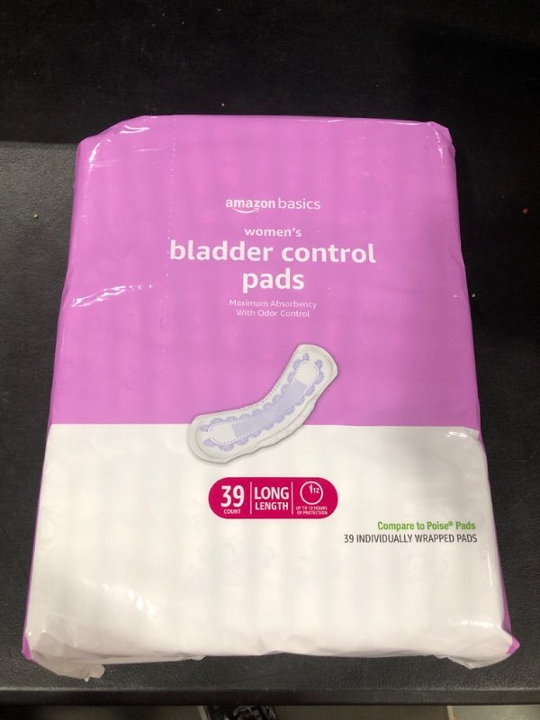 Photo 2 of Amazon Basics Incontinence, Bladder Control & Postpartum Pads for Women, Maximum Absorbency, Long Length, 39 Count (Pack of 1), (Previously Solimo)