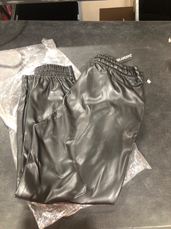 Photo 2 of [BLANKNYC] Womens Vegan Leather Joggers, Fashionable & Stylish Pants Medium Night Crawling