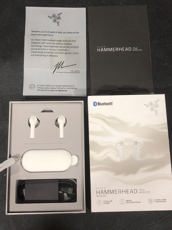 Photo 2 of Razer Hammerhead True Wireless Bluetooth Gaming Earbuds: 60ms Low-Latency - IPX4 Water Resistant - Bluetooth 5.0 Auto Pairing - Touch Enabled - 13mm Drivers - Mercury White Mercury White Bluetooth 5.0