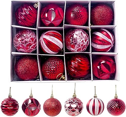 Photo 1 of 12pcs Christmas Balls, 2.36 inch/6 cm Christmas Tree Ornaments, Small Shatterproof Plastic Christmas Tree Decorations - Red 
