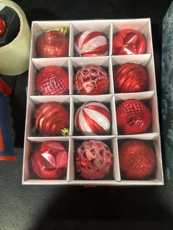Photo 2 of 12pcs Christmas Balls, 2.36 inch/6 cm Christmas Tree Ornaments, Small Shatterproof Plastic Christmas Tree Decorations - Red 