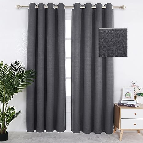 Photo 4 of WONTEX 100% DARK Grey Blackout Curtains for Bedroom 42 x 84 inches Long - Thermal Insulated, Noise Reducing, Sun Blocking Lined Rod Pocket Window Curtain Panels for Living Room, Set of 2 Winter Curtains 42 x 84 inch DARK  Grey