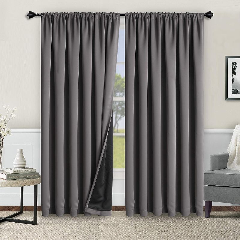 Photo 1 of WONTEX 100% DARK Grey Blackout Curtains for Bedroom 42 x 84 inches Long - Thermal Insulated, Noise Reducing, Sun Blocking Lined Rod Pocket Window Curtain Panels for Living Room, Set of 2 Winter Curtains 42 x 84 inch DARK  Grey