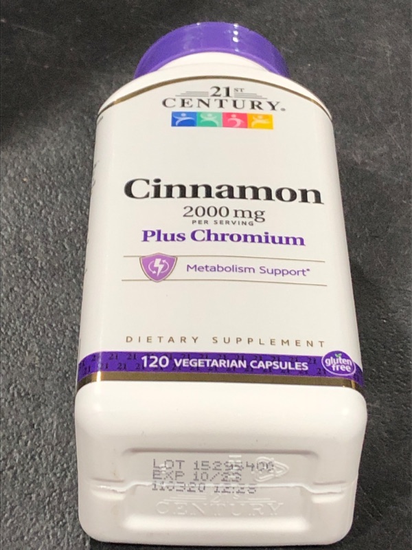 Photo 2 of 21st Century Cinnamon 2000 mg Per Serving Plus Chromium Vegetarian Capsules 120 ea
 EXP 10/ 2023