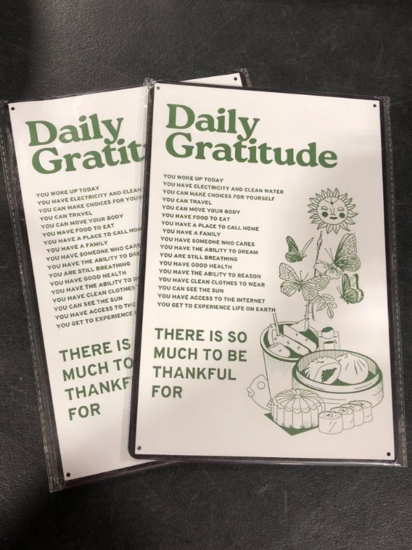 Photo 1 of (2 PACK) Room Decor Aesthetic Wall Decor Daily Gratitude Inspirational Metal Tin Sign, Green Boho Home Coffee Room Wall Office Decor 8X12Inch