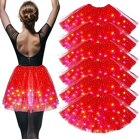 Photo 1 of 6 Pcs LED Tulle Tutu Skirt Red Light up Skirt Tutus for Girls Women Lighted Ballet Dance Skirt Cosplay Costumes Glow in The Dark Valentine Day Present 