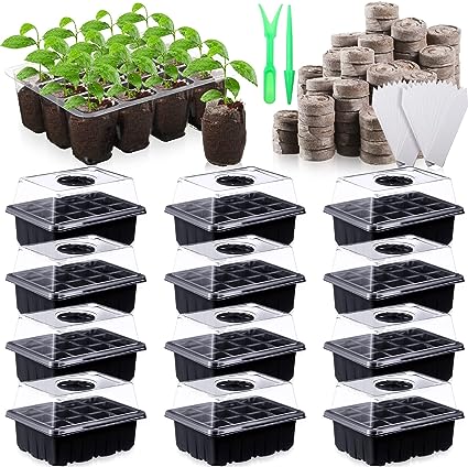Photo 1 of 12 Pack Seed Starter Tray Seed Starter Kit with Humidity Dome (12 Cells Per Tray) Base Plant Starter Seed Germination Kit Including 144 Peat Pellets 144 Plant Labels 2 Tools for Plant Growing https://a.co/d/e8As2jf