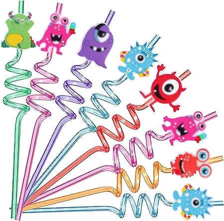 Photo 1 of 24Pcs Monsters Inc Drinking Straws,6 Design scartoon pictures with 2 Clean Brushes,Reusable Plastic Beverages Cocktail Straw with Monster Party Supplies for Birthday Party Favors