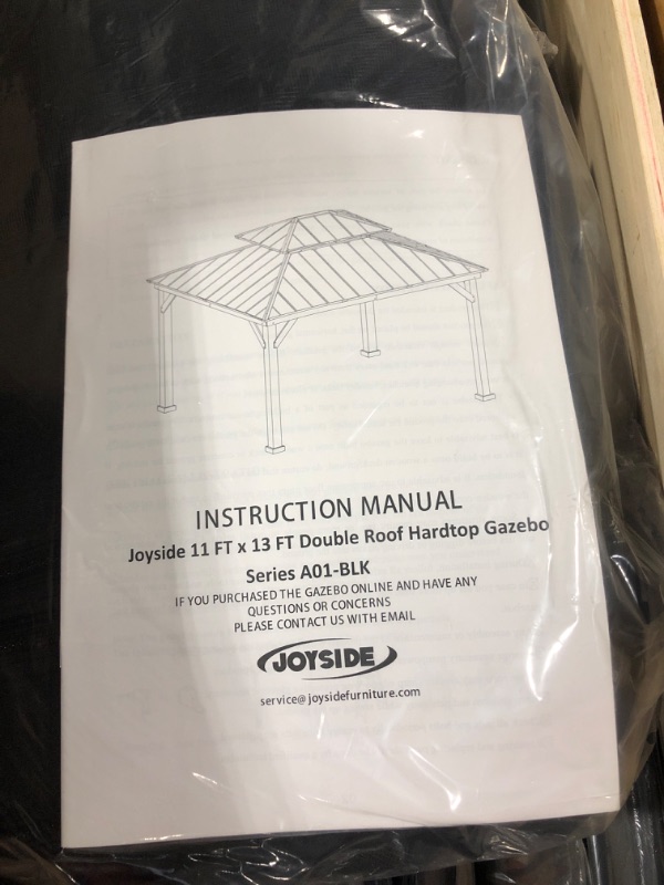 Photo 4 of 13 ft. x 11 ft. Outdoor Patio Spruce Wood Frame Hardtop Gazebo with Double Galvanized Steel Roof and Mosquito Netting - ***Comes in 4 boxes, BOX 3 IS MISSING!***
