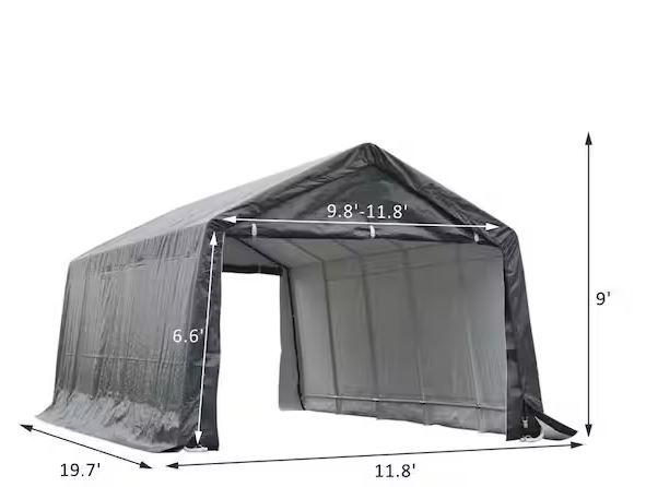 Photo 1 of 12 ft. x 20 ft. x 9 ft. Grey Roof PE Carport Canopy Tent - Comes in 3 boxes ***BOX 3 IS MISSING***