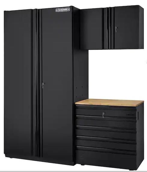 Photo 1 of 3-Piece Extra Wide Heavy Duty Welded Steel Garage Storage System in Black (74 in. W x 82 in. H x 24 in. D)
