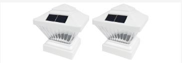 Photo 1 of 2 Pack White Outdoor Garden 4 x 4 Solar LED Post Deck Cap Square Fence Light Landscape Lamp Lawn PVC Vinyl Wood