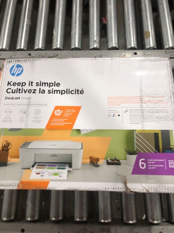 Photo 3 of HP DeskJet 2755e Wireless Color All-in-One Printer with bonus 6 months Instant Ink (26K67A), white