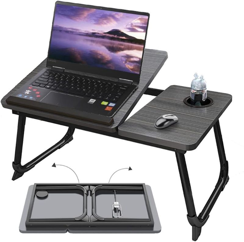 Photo 1 of Computer Table Laptop for Bed Office Desks Multifunctiol Board Lap Desk Folding 6-speed Height Adjustment Bracket (Color : Black, Size : 40X60X28CM)

