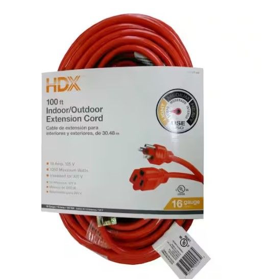 Photo 1 of 100 ft. 16/3 Light Duty Indoor/Outdoor Extension Cord, Orange
