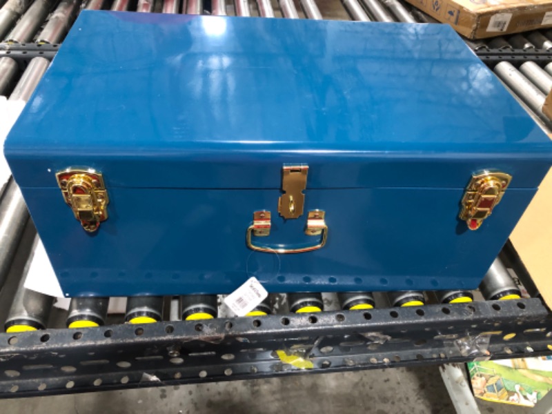 Photo 2 of Zanzer Trunk Set - Vintage Style Storage w/Gold Finish Handles & Locks - Space Saving Organizer Home Dorm & Office Use (Blue, 2 Trunks)