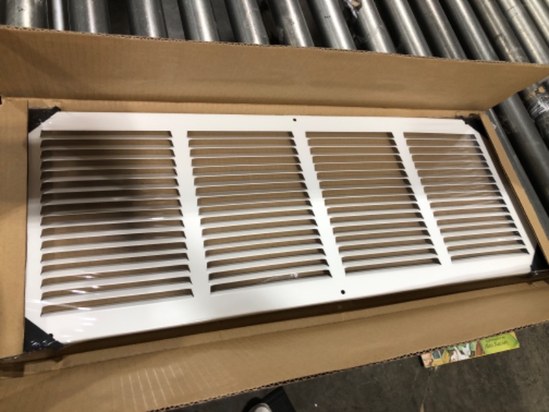 Photo 2 of 24"W x 8"H [Duct Opening Measurements] Steel Return Air Grille | Vent Cover Grill for Sidewall and Ceiling, White | Outer Dimensions: 25.75"W X 9.75"H for 24x8 Duct Opening 24"W x 8"H [Duct Opening]