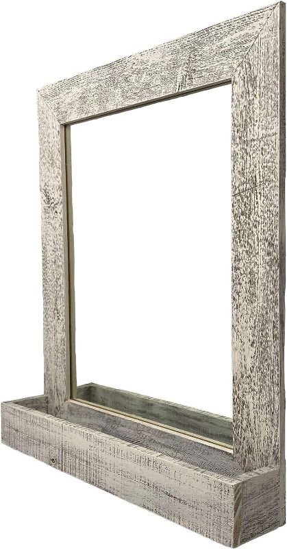 Photo 1 of 16x20 Mirror Large Farmhouse with Shelf | Rectangular Wall Mirror | Outer Dims 21.5x25.5 | Reclaimed Wood Decor: Bathroom, Vanity, Living Room, Entryway | Natural Weathered Gray by Barnwood USA