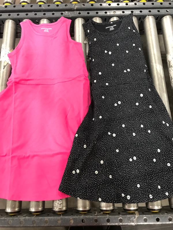 Photo 2 of Amazon Essentials Girls and Toddlers' Knit Sleeveless Tank Play Dress, Pack of 2 Medium Black Dots/Raspberry Red