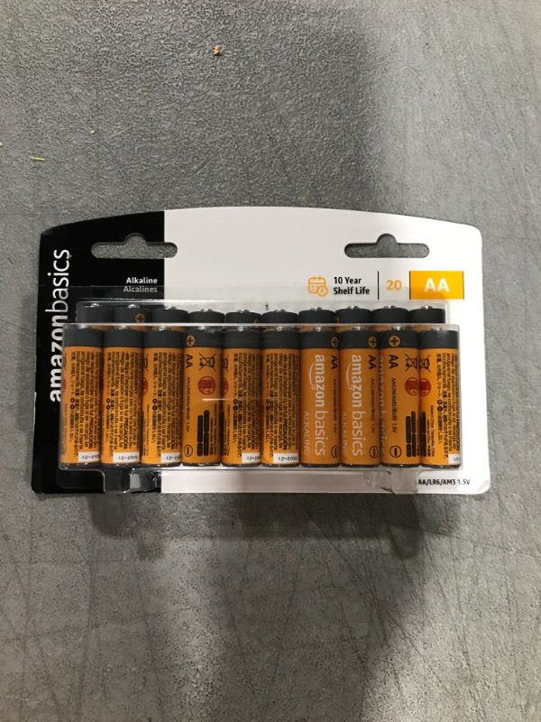 Photo 1 of Amazon Basics 20 Pack AA Alkaline Batteries - Blister Packaging 20 Count (Pack of 1)