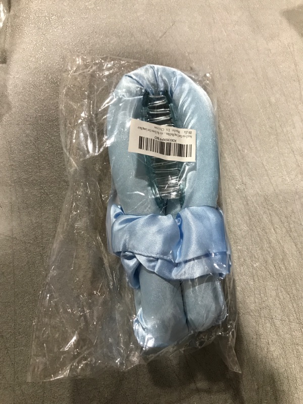 Photo 2 of Heatless Curling Rod Headband, Satin Heatless Hair Curler with Hair Clips and Scrunchie, Silk Ribbon Hair Rollers for Long Hair Blue