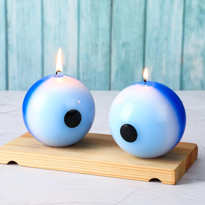 Photo 1 of 2 Pcs Evil Eye Candle Evil Eye Ball Candle Evil Eye Decor Handmade Soy Wax Scented Aesthetic Candles Slow Burning Long Lasting Candles for Household and Office Gifts (8 cm/ 3.1 inch)
