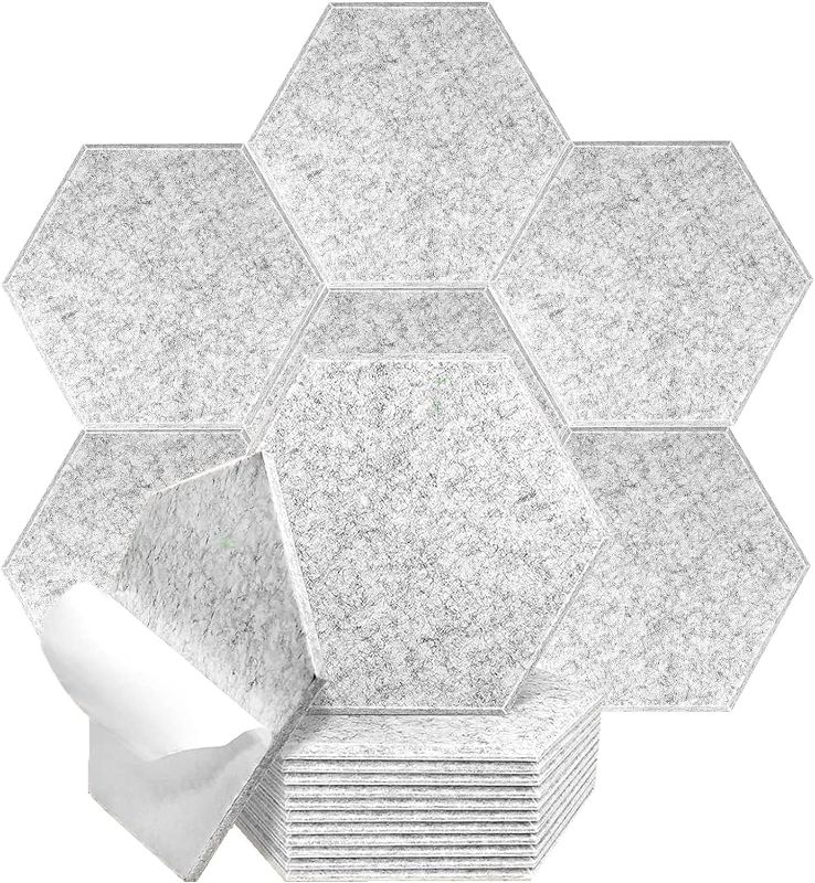 Photo 1 of 12 Pack Acoustic Panels Foam Sound Proof Padding for Wall Self-Adhesive, 12" X 10" X 0.4" Hexagon Wall Tiles Panels High Density Sound Dampening Absorb Noise for Studio Home Office (Silver Gray)
