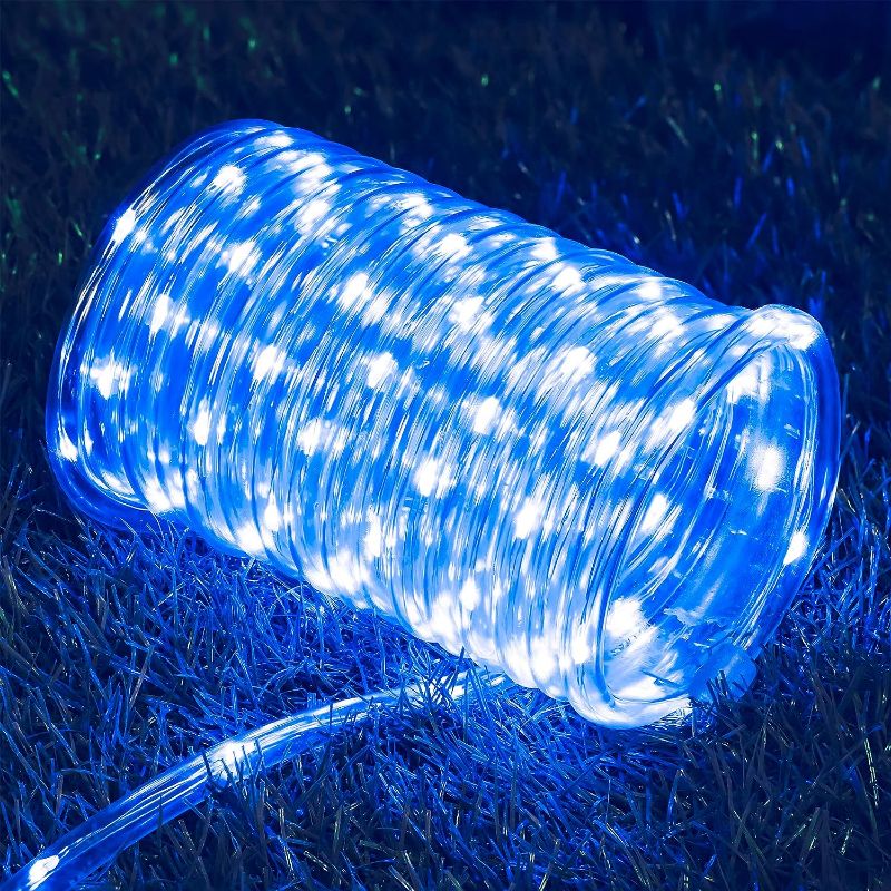 Photo 1 of Hopolon Outdoor Rope String Lights, 4.5V Safety UL Plug Powered Waterproof Tube Light with 100 LED, 33 feet 8 Modes Copper Fairy Lights for Garden Fence Patio Yard Wedding Christmas Hall (Blue)
