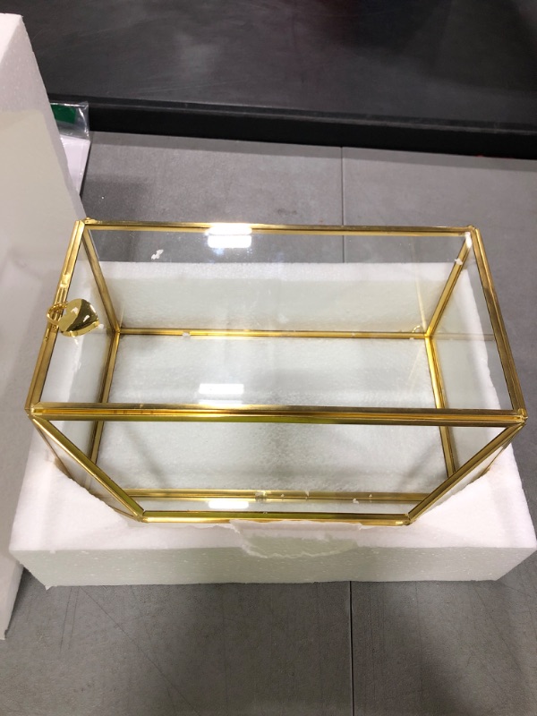 Photo 3 of 12.6 x 5.9 x 9.0inch Gold Wedding Glass Card Box with Lock and Slot - Wedding Envelope Card Holder for Reception Clear Lock Box with Key Wedding Gold Glass Card Holder Handmade Vintage Wedding Card Box Large