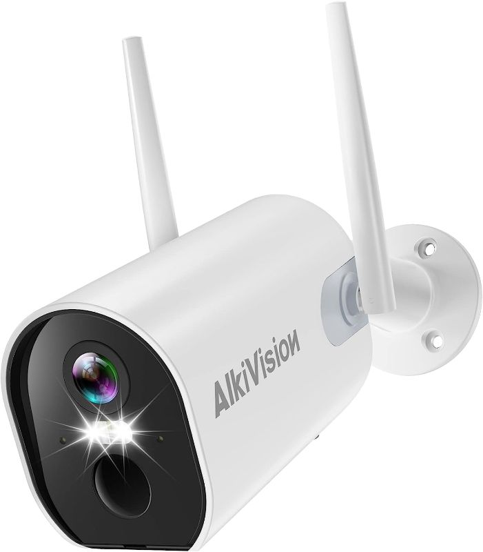 Photo 1 of AlkiVision Security Cameras Wireless Outdoor - 2K HD Color Night Vision AI Motion Detection WiFi Wireless Cameras for Home Security, Spotlight Siren Alarm with 2-Way Audio, 7-Day Cloud/SD Storage

