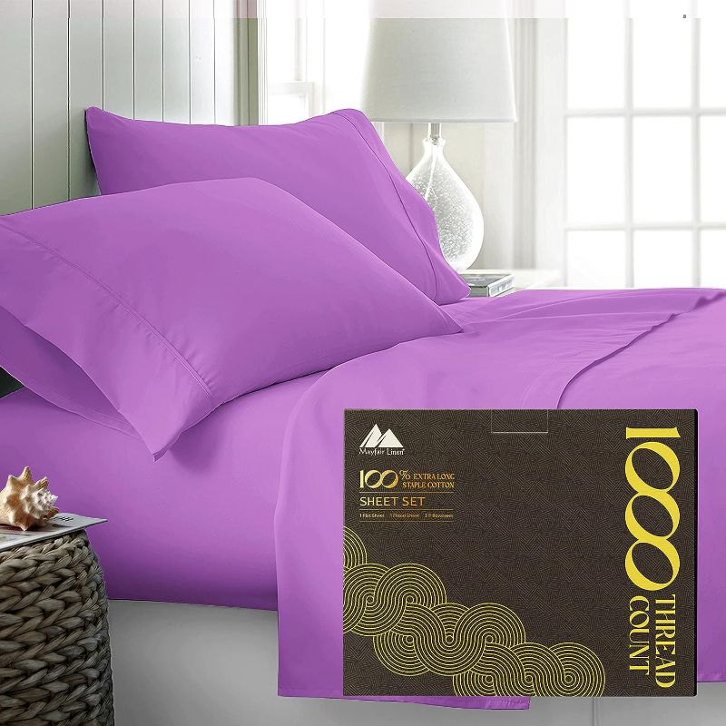 Photo 1 of 1000 Thread Count Best Bed Sheets 100% Egyptian Cotton Sheets Set - LILAC Long-staple Cotton California King Sheet For Bed, Fits Mattress Upto 16'' Deep Pocket, Soft & Silky Sateen Weave Sheets