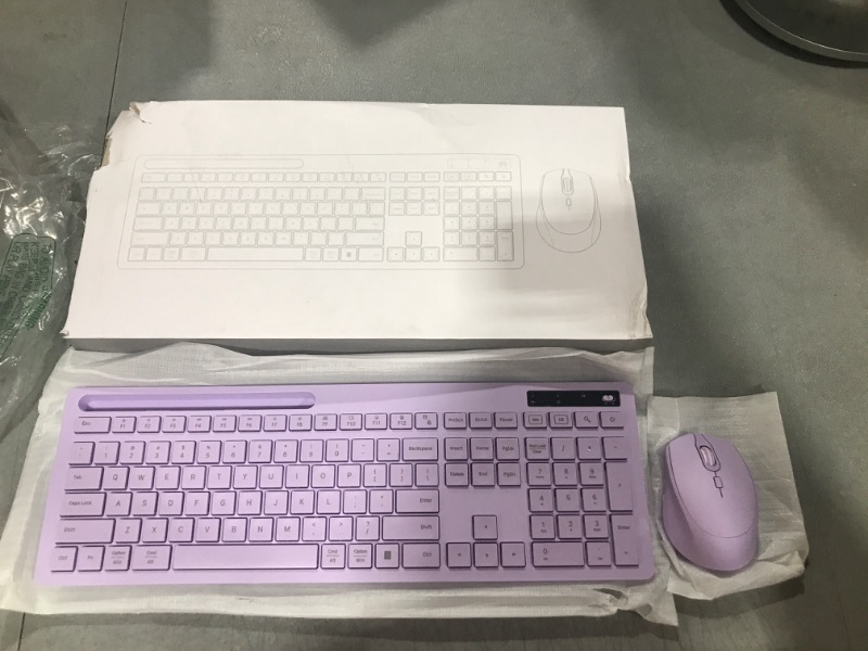 Photo 2 of Purple Keyboard and Mouse Wireless, seenda Full-Size Keyboard with Phone Holder USB A & Type C Receiver 2.4G Silent USB Keyboard Mouse Compatible for MacBook and Windows Computer/Desktop/Laptop