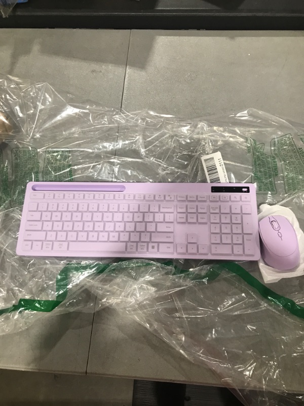 Photo 2 of Purple Keyboard and Mouse Wireless, seenda Full-Size Keyboard with Phone Holder USB A & Type C Receiver 2.4G Silent USB Keyboard Mouse Compatible for MacBook and Windows Computer/Desktop/Laptop