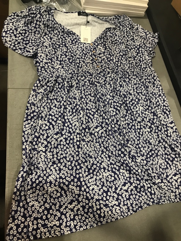 Photo 2 of AMZ PLUS Plus Size Dress Women's V Neck A-Line Knee Length Wrap Dress Plus Size Floral Print Button Front Dress 4X-Large Navydot