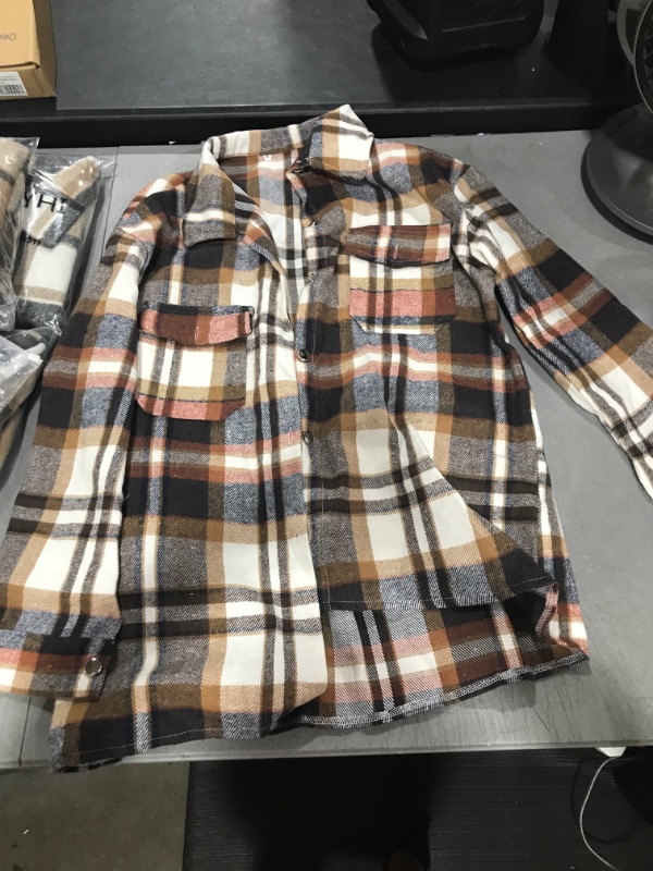 Photo 2 of Boafig Flannel Plaid Shirt for Women Long Sleeve Shirts Button Down Corduroy Shirt Shackets Medium Plaid Khaki