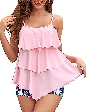 Photo 1 of CALANTA Women's Ruffle Swimsuits Tankini Tank Top with Boyshorts Swimdress XL